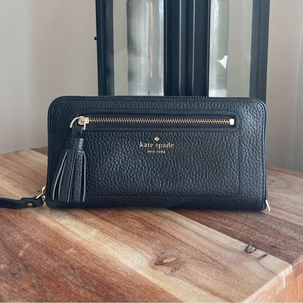 Kate Spade Long Black Pebbled Leather Wallet *as is*
